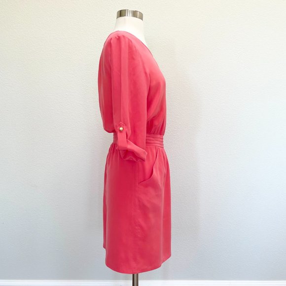 Charlie Jade Coral Pink Silk One Shoulder Cocktail Dress - Picture 4 of 11